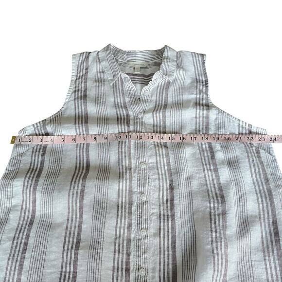 Garnet Hill plus size 18 100% Linen Button-Down High-Low Tunic Tank Striped - Picture 4 of 10